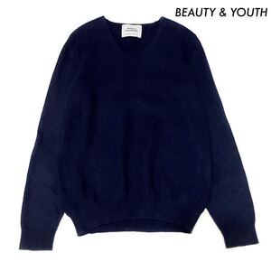 【送料無料】BEAUTY & YOUTH★ウールカシミヤ Vネックニット ネイビー 紺