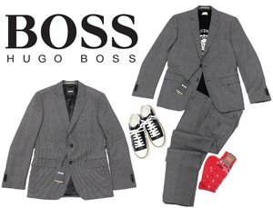 18万新品◆46=S◆BOSS ヒューゴボス SLIM FIT ドット織柄ヴァージンウールスーツ『H_Huge_2Pcs』黒灰 1円