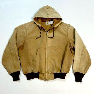 90s USA製 Carhartt アクティブジャケット ブラウン ダック フェード フルジップ パーカー ビッグサイズ 90年代 ビンテージ カーハート XL