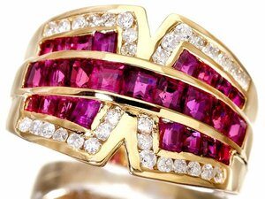 1円～【ジュエリー極】美しいピンキッシュレッドカラー煌く！良質天然ルビー1.94ct＆ダイヤモンド 高級K18YGリング t4343kv【送料無料】