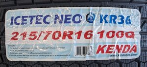 ☆大田原店☆売り尽くし品☆送料無料☆新品スタッドレスのみ 1本☆KENDA ICETEC NEO KR36 ケンダ 215/70R16☆19年製☆