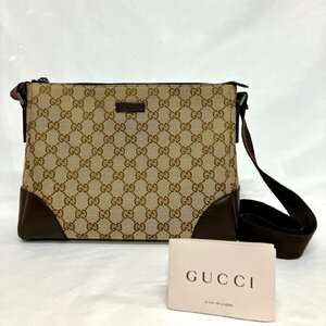 ※※【美品】GUCCI グッチ 114273 GG柄 GGキャンバス レザー ショルダーバッグ 斜め掛けかばん メンズ 茶 ベージュ ブラウン系※※