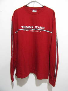 送料無料☆Tommy Jeans☆ロゴプリント入りロンTee☆L☆赤☆ストリート☆トミージーンズ☆