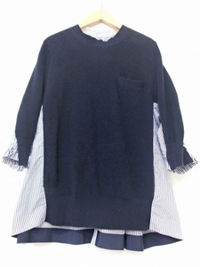 sacai サカイ 長ストライプ切替シャツ 1 17-02972 ネイビー 綿100% Shirt Long striped shirt