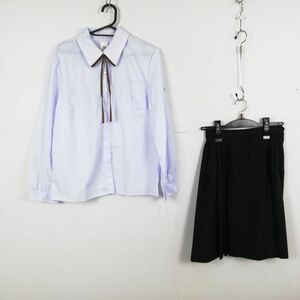 1円 ブラウス スカート 紐タイ 上下3点セット 大きいサイズ 中間服 女子 学生服 中学 高校 白 制服 中古 ランクC EY3046