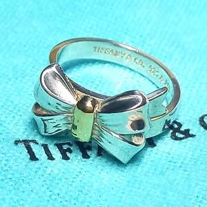 TIFFANY&Co. 良品 ティファニー リボンリング K18 750 シルバー 925 人気 希少 ＃11