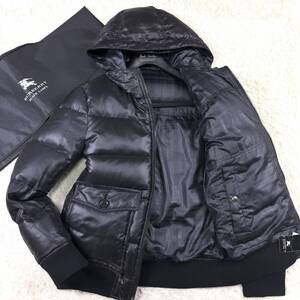 未使用級2way!BURBERRY BLACKLABELリバーシブルダウンジャケットL~M黒ノバチェック柄銀釦大きいサイズブラレバーバリーブラックレーベル