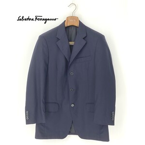 A9898/美品 秋冬 総裏 Salvatore Ferragamo フェラガモ ウール テーラード シングル3Bジャケット 46 M程 濃紺 メンズ スーツ用 ビジネス