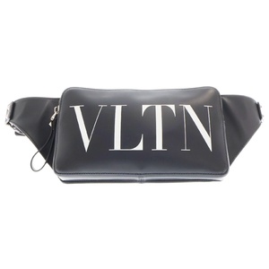 VALENTINO ヴァレンチノ VLTN ロゴプリント レザーショルダーバッグ ボディバッグ ブラック B0719 WJW