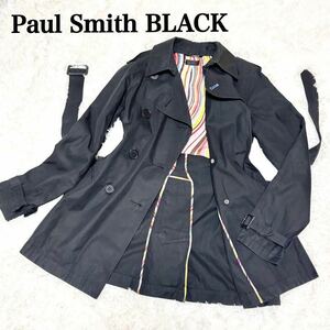 1円～ ◎マルチストライプ柄◎ XL相当 PaulSmith Black ポールスミスブラック トレンチコート ブラック レディース サイズ42