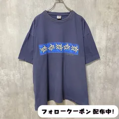 古着 used　半袖プリントTシャツ　紺　ネイビー　レトロ　デザイン　個性的　クルーネック　ビッグシルエット　オーバーサイズ