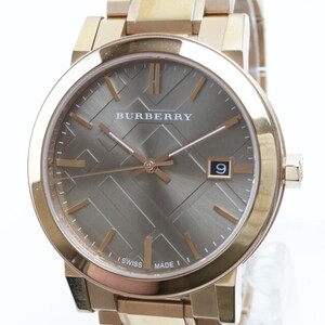 2501-541 QZ バーバリー BU9005 クオーツ 腕時計 BURBERRY 日付 ブロンズケース チェック柄文字盤 バーインデックス 純正ベルト