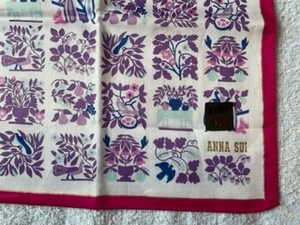 新品★アナスイ★ハンカチ★お花総柄スクエア模様★やや大判★ANNA SUI