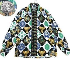 VERSACE ヴェルサーチ 総柄 コーデュロイ シャツ 長袖 メデューサボタン