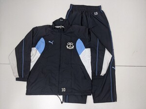 4. 90s00s PUMA 三菱 MIZUSHIMA FC ロゴ ナイロンジャージ 2点 上下 セットアップ トラック ジャケット パンツ メンズLO、L 黒水色y204