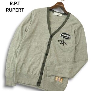 R.P.T RUPERT × VANSON ルパート × バンソン 秋冬 刺繍&ワッペン★ Vネック ウール ニット カーディガン Sz.M メンズ 灰　A4T13264_C#K