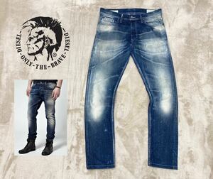 美品！￥42,120 イタリア製【DIESEL】ディーゼル「TEPPHAR WASH 0881W-STRETCH」DNA スリムキャロット ヴィンテージ加工 濃紺 W29