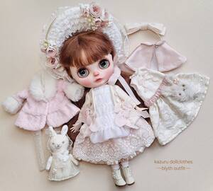 ＊blyth outfit ボンネット洋服セット ミルキーローザ＊ ネオブライスサイズ