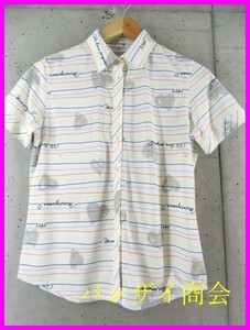 【送料300円可】019m19◆お洒落◆MUNSINGWEAR マンシング ハート柄 半袖ボーダーシャツ M/ゴルフシャツ/ジャケット/レディース/女性/婦人