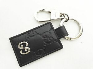 GUCCI キーホルダー キーリング グッチシマ レザー ブラック 黒 全長約14.3cm 