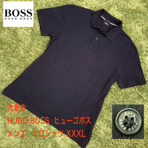 良好！ 大きいサイズ！ XXXL 3XL HUGO BOSS ヒューゴボス メンズ ポロシャツ 半袖シャツ38 ネイビー 鹿子シャツ