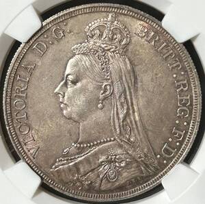 アンティークコイン・ジュビリーヘッド・ヴィクトリア女王・銀貨・イギリス・1887年・MS62・鑑定済み・NGC・G.BRITAIN CROWN・英国