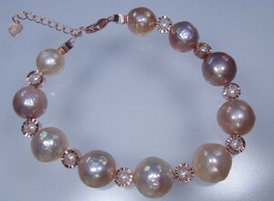 K394 実物とても綺麗 個性的 超大粒 珍しい色　天然真珠 ブレスレット