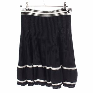 【シャネル】Chanel　19P ロゴ サイドジップ リブニット スカート P61019 ブラック×ホワイト 38 【中古】【正規品保証】203591