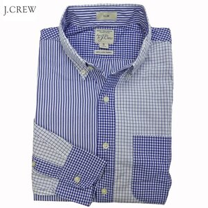 J.CREW ジェイクルー コットンシャツ ボタンダウン ストライプ ギンガムチェック カジュアルシャツ アシンメトリー オーガニックコットン/M