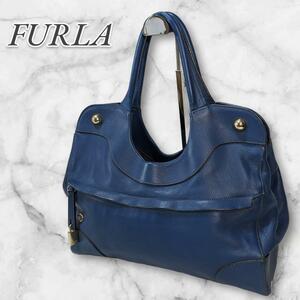 FURLA フルラ　ハンドバッグ　トートバッグ　カバン　イタリア製　ブルー　青 2951