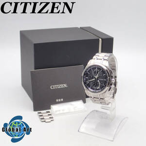 え05465【本体美品】CITIZEN シチズン/アテッサ/電波ソーラー/メンズ腕時計/チタン/クロノグラフ/文字盤 グレー/H804-T018696/箱・付属品付