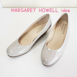 美品◆MARGARET HOWELL idea マーガレットハウエル アイデア パテントレザー パンプス ウェッジソール ローヒール(23.0cm)グレー