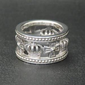 新品同様 美品 JUSTIN DAVIS ジャスティンデイビス シルバー925 MEDIEVAL WEDDING BAND 9号 8g クラウン 王冠 クロス 十字架 リング