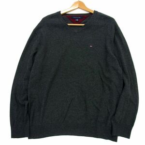 ■TOMMY HILFIGER Vネック コットンニットセーター 秋物 メンズ XL 大きいサイズ トミーヒルフィガー 1円スタート