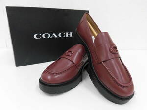 ブランド祭 シューズ祭 COACH コーチ リア ローファー ワイン CB990 24.5cm LEAH LOAFER WINE 保存袋付