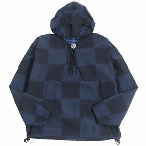 極美品□22SS ルイヴィトン×NIGO ジャイアントダミエ レースアップ プルオーバー ウィンドブレーカー/アノラックパーカー 紺×黒 46 正規