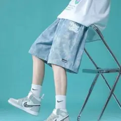 【新作】メンズ ハーフパンツ ズボン 水色 ダンス カジュアル 韓国 ストリート