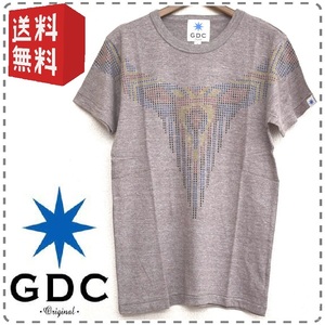 GDC ジーディーシー プリント半袖Tシャツ 丸首 エスニック柄 男女兼用 ユニセックス メンズSサイズ 茶 送料無料 A315