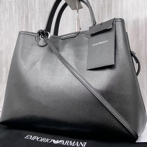 【未使用保管品 牛革】エンポリオアルマーニ EMPORIO ARMANI トートバッグ ショルダーバッグ レザー 2way メンズ ビジネス A4 大容量 黒