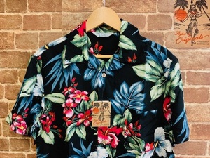 ★表記M/新品！レーヨン100%.花柄.HAWAIIAN SURF BRAND.ハワイアンアロハシャツ.総柄.リゾート系サーファー.西海岸カリフォルニアスタイル