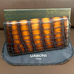 絶賛 限定EU製＆定価68万◆UABONI*最高級アリゲーター・ラウンドファスナー長財布◆手染め パティーヌ クロコ長財布 メンズウォレット