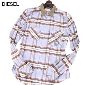 DIESEL ディーゼル 通年 衿レザー切替★ 長袖 ボタンダウン ワーク チェック シャツ Sz.M　メンズ　I4T01533_4#A