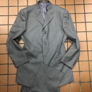 新品【サイズA7 XL☆ウール100%】3Bシングルスーツ メンズスーツ グレー系 背抜き サイドベンツ 2タック セットアップ ストライプスーツ