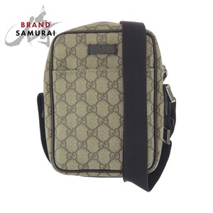 美品 GUCCI グッチ ブラウン シルバー金具 GGスプリームキャンバス/レザー 122754 ショルダーバッグ ポシェット 男女兼用 410251