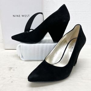 和563★ 箱付 NINE WEST ナインウエスト パンプス ヒール シューズ スエードレザー 5.5 ブラック レディース