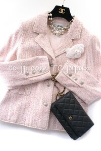 シャネル ジャケット CHANEL ほんのり桜さくらカラー ピンク シルク コットン 美人見え ツイード CCボタン 貴重 超美品 38