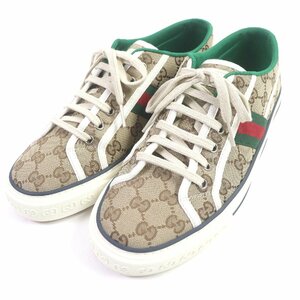 極美品□GUCCI グッチ 606111 グッチ テニス 1977 GGキャンバス ウェブライン ローカットスニーカー ベージュ 8 イタリア製 定価113300円