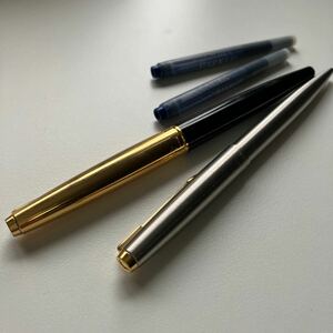 PARKER パーカー45 万年筆／ボールペン 2本セット ゴールドブラックカラー シルバーカラー 筆記具 ヴィンテージ インクカートリッジ付★10