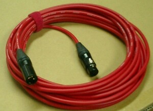 高品質カラーマイクケーブル　XLRオス/メス　10m　（赤）　FMB10-R　ケーブルストラップ付き　
