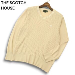 THE SCOTCH HOUSE スコッチハウス 通年 ロゴ刺繍★ ケーブル編み Vネック コットン ニット セーター Sz.S　メンズ　A4T11301_A#L